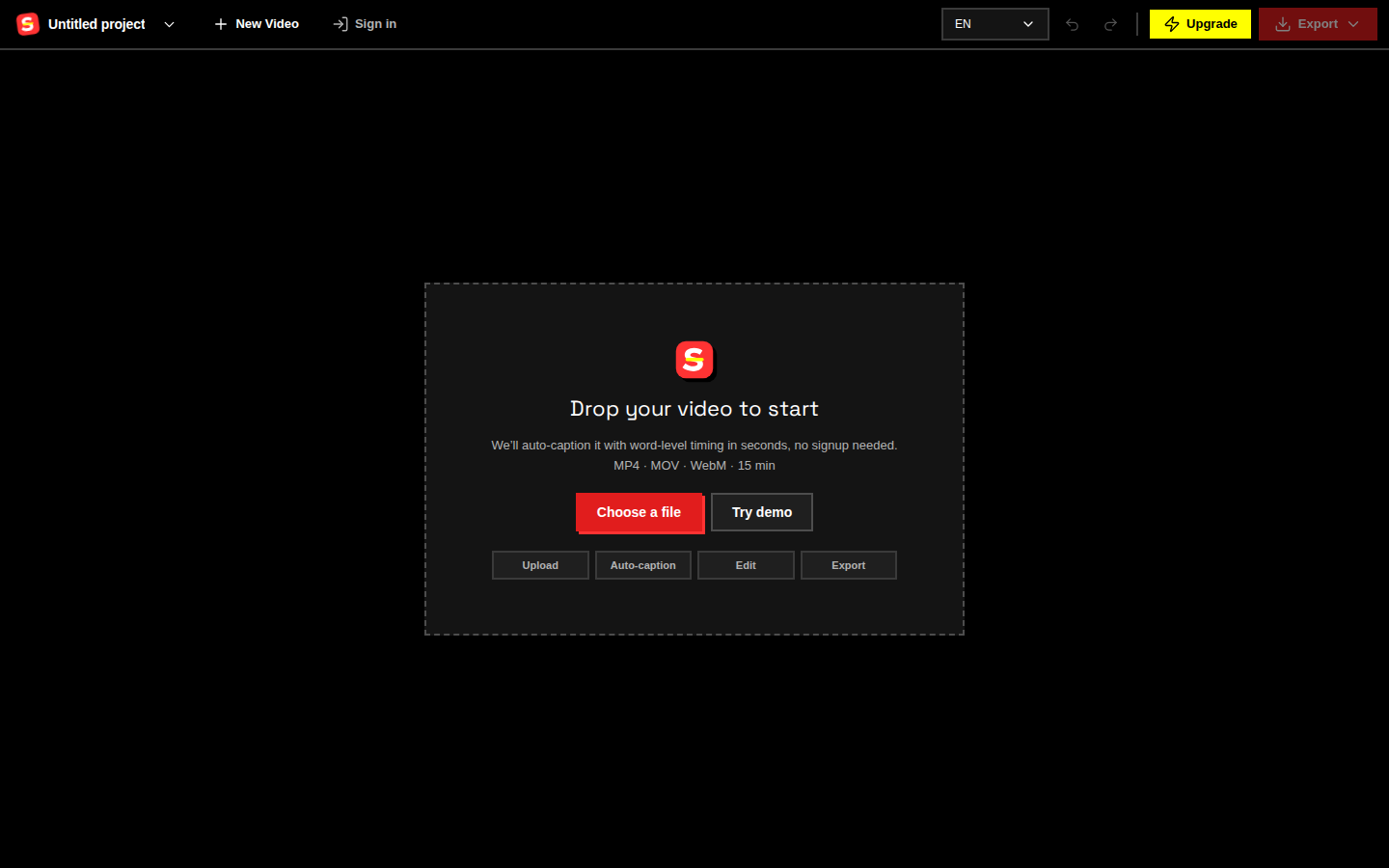 Start with your own clip, or use the built-in demo to follow along.