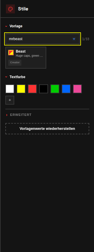 Mit der Suche musst du nicht durch die gesamte Stilbibliothek scrollen.