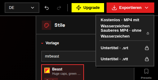 Teste kostenlos mit Wasserzeichen oder exportiere sauber, sobald der Clip veröffentlichungsbereit ist.