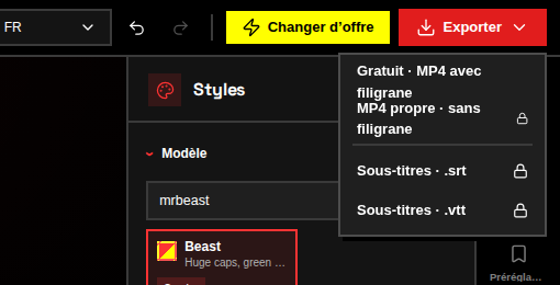 Testez gratuitement avec filigrane ou exportez sans filigrane une fois le clip prêt.